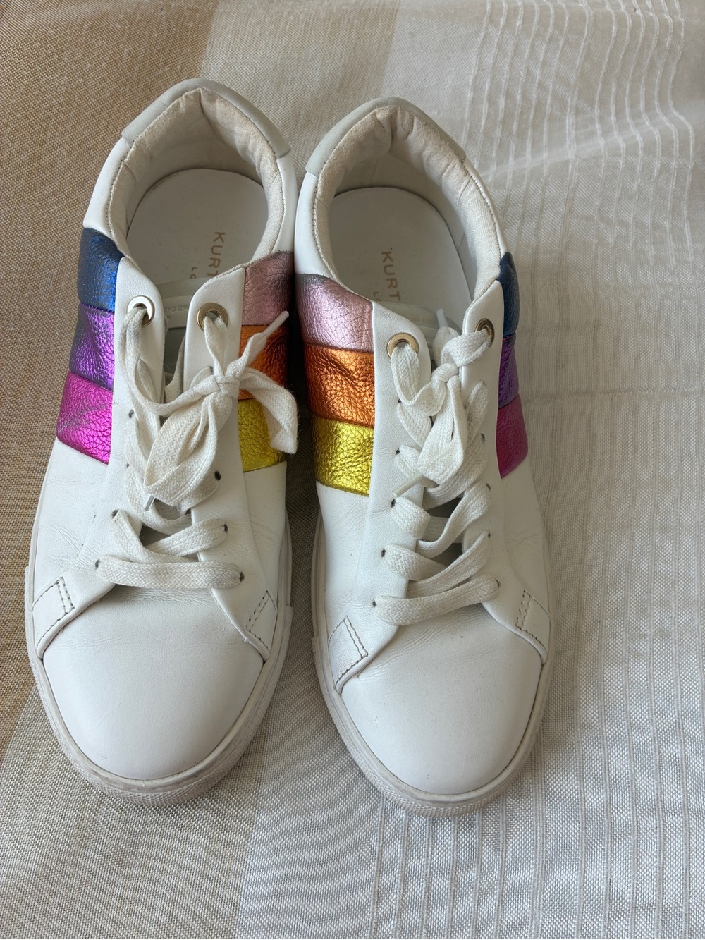 Kurt Geiger White Leather Sneakers with Rainbow Metallic Panels